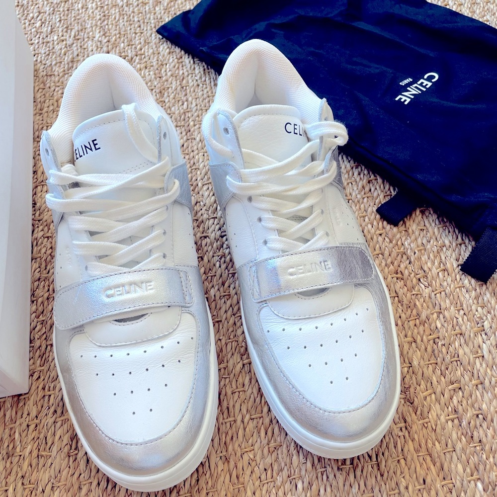 Celine Women Mid Sneaker. Size 39. Optic White/Silver.